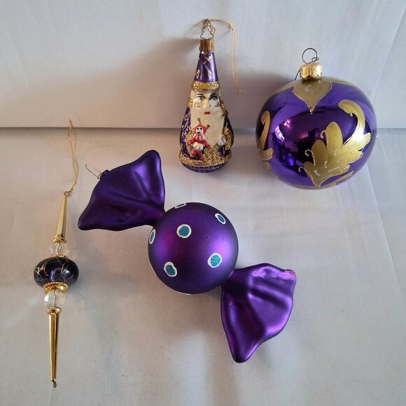 Lot of 4 Purple And Gold Christmas Ornaments - Picture 1 of 10